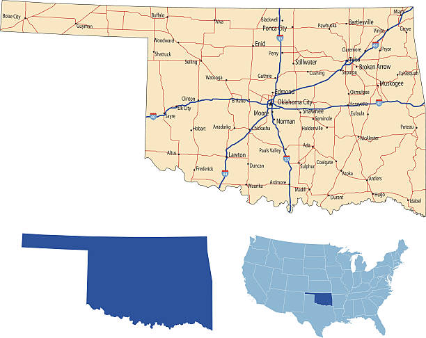 ilustrações, clipart, desenhos animados e ícones de oklahoma mapa rodoviário - oklahoma