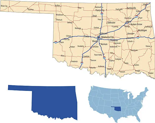 Vector illustration of Oklahoma road map