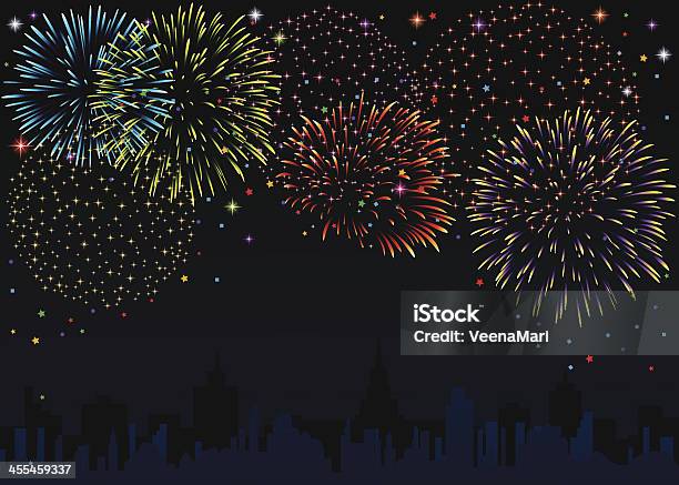 Ilustración de Fuegos Artificiales De Fondo y más Vectores Libres de Derechos de Fuegos artificiales - Fuegos artificiales, Año nuevo, Día de fin de año