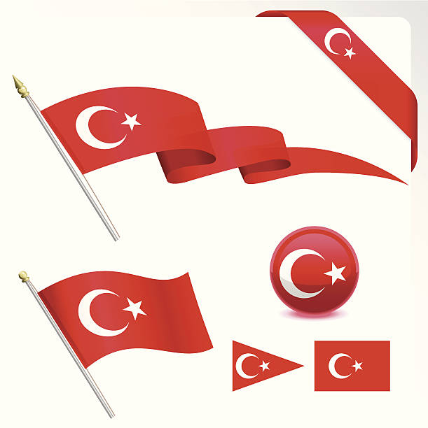 the turkish flag in an assortment of shapes and sizes - türk bayrağı stock illustrations