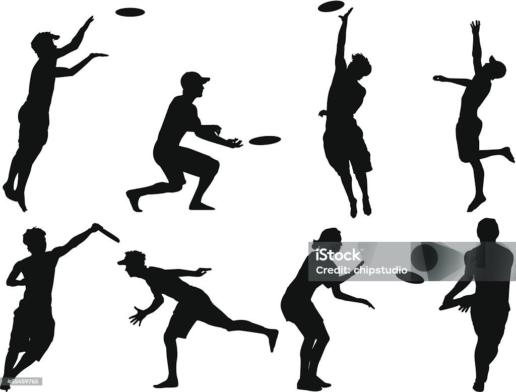 Disc Toss Disc toss silhouettes.  This file is layered and grouped, ready for editing. Plastic Disc stock vector