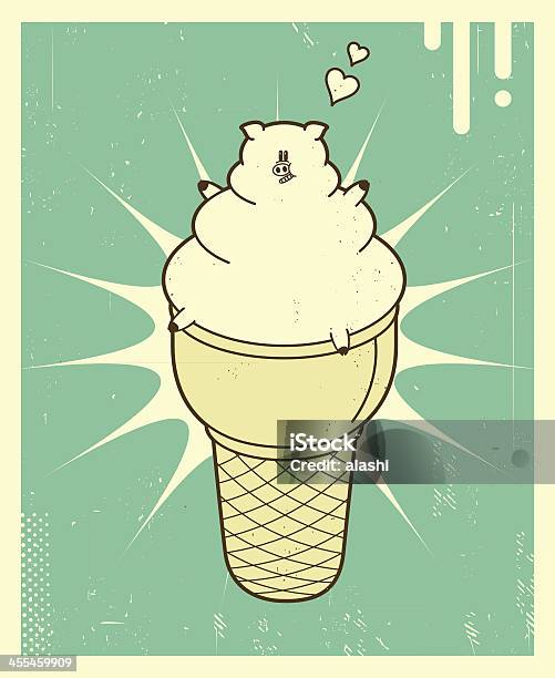 Вектор Ретростиль Иллюстрация Мороженое Свинья — стоковая векторная графика и другие изображения на тему Мороженое - Мороженое, Стиль ретро, Мороженое в вафельном рожке