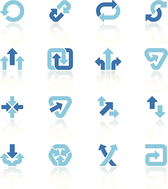 arrow signs set blue III Set of 16 variable arrow signs, with reflections on individual layer. Large JPEG (3000x2670), layered AI EPS 8. Archive: screensize JPEG, large 300 dpi layered PSD, 2 large PNG for icons and reflections, AI 7. Only linear gradients on the reflections. double arrow chart stock illustrations