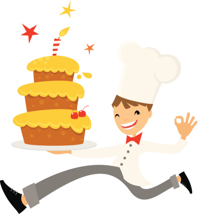 Running chef with cake