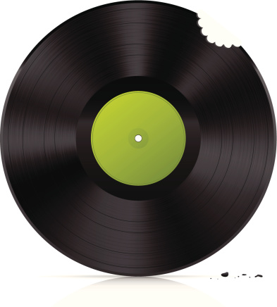 Very detailed illustration of black vinyl record with green label.