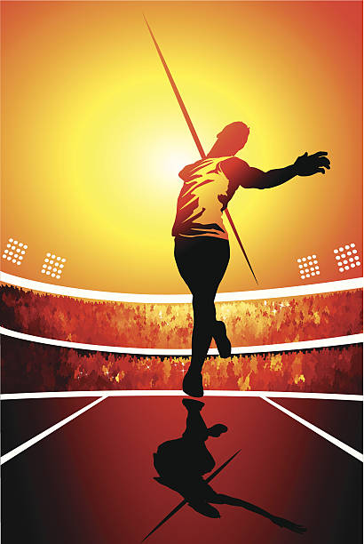 Javelin throw Vector illustration of a silhouetted javelin thrower making his run with his arm pulled back about to release. javelin stock illustrations