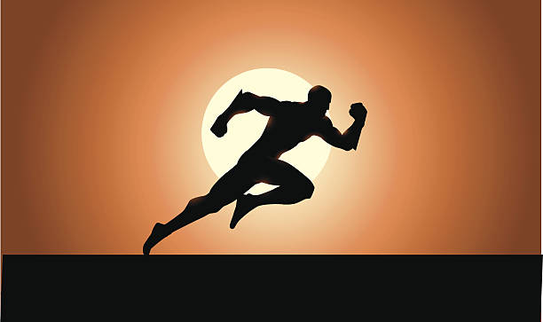 Running Superhero Silhouette A cartoon silhouette of a running superhero super fast stock illustrations