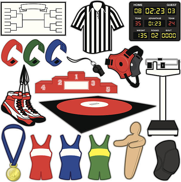 Wrestling Items Items used for the sport of wrestling. File is organized into layers and download includes: JPG, PDF, EPS formats. wrestling stock illustrations