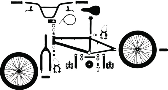 All of the parts that make up a BMX bike.