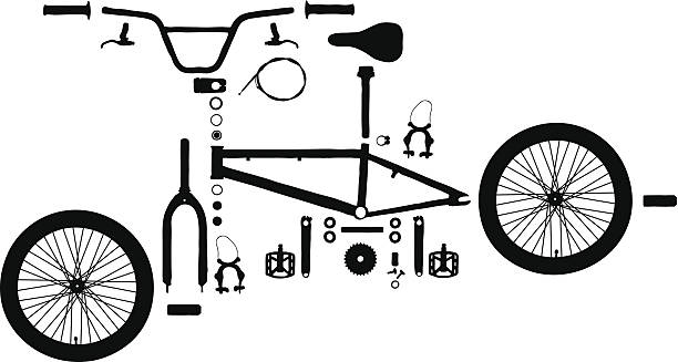 Exploded Bicycle All of the parts that make up a BMX bike. cantilever bridge stock illustrations