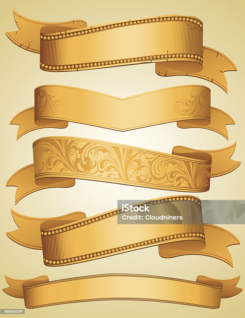 Golden Ribbon banner set - arte vectorial de Dorado - Color libre de derechos