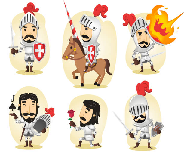 ilustraciones, imágenes clip art, dibujos animados e iconos de stock de acción de knight - medieval knight helmet suit of armor
