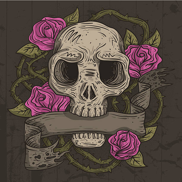 Skull and Roses vector art illustration