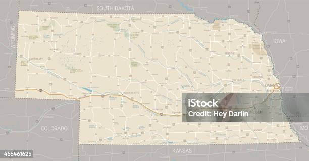 Vetores de Mapa De Nebraska e mais imagens de Nebrasca - Nebrasca, Mapa, Mapa rodoviário