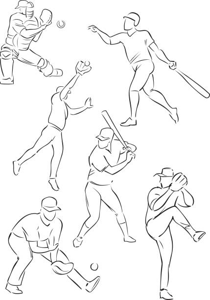 бейсбольная рис. 3 - baseball batting bat fielder stock illustrations