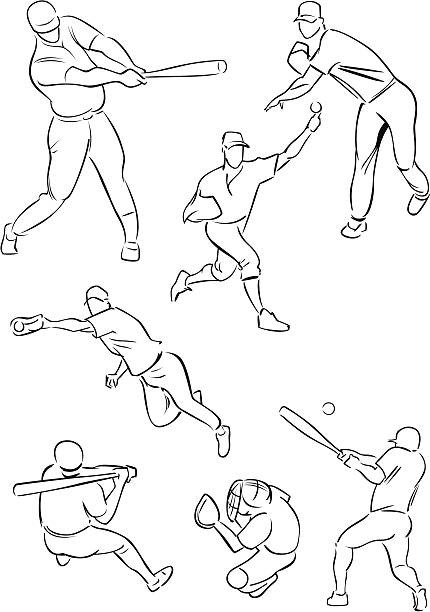 бейсбольная рис. 4 - baseball batting bat fielder stock illustrations
