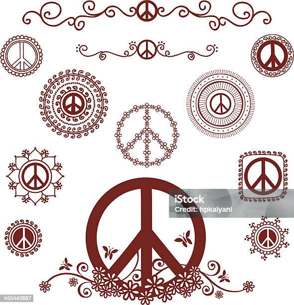 Mehndi Peace Symbols Stock Illustration - Download Image Now - 1960-1969, Brown, Butterfly - Insect
