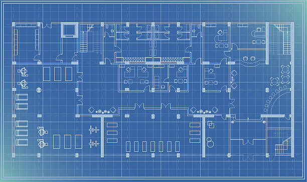 ilustrações, clipart, desenhos animados e ícones de plano de arquitetura modelo entrada - blueprint