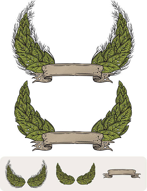 Weathered Laurel and Scroll vector art illustration
