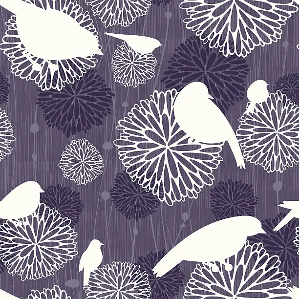 Vector illustration of Monochromatic Seamless Bird and Mum Pattern