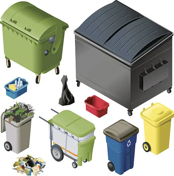 Vector illustration of Multi colored waste containers
