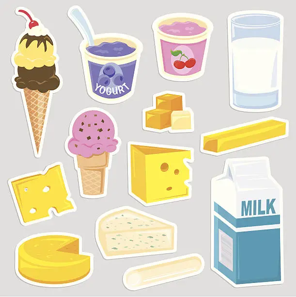 Vector illustration of Healthy dairy food icons