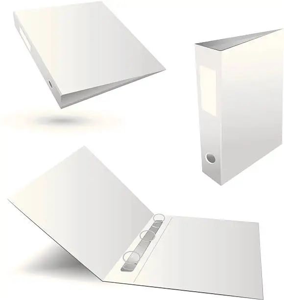 Vector illustration of Three white plain binders in various positions