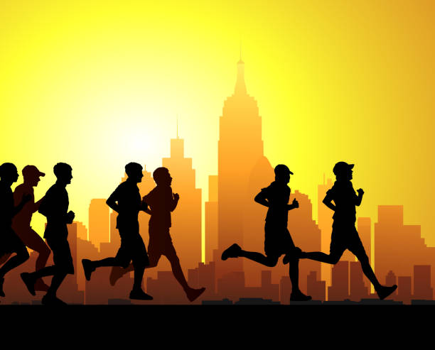 마라톤 - silhouette jogging running backgrounds stock illustrations