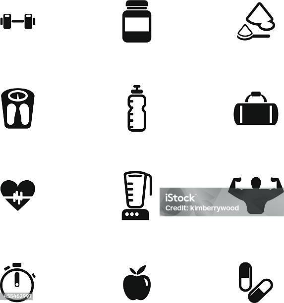 Bodybuilding Icon Set Stock Illustration - Download Image Now - Protein Drink, Icon Symbol, Apple - Fruit