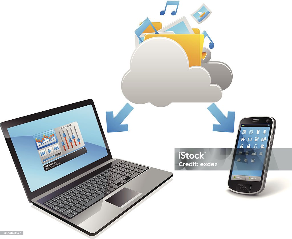 Computación en nube tendencia - arte vectorial de Aplicación para móviles libre de derechos