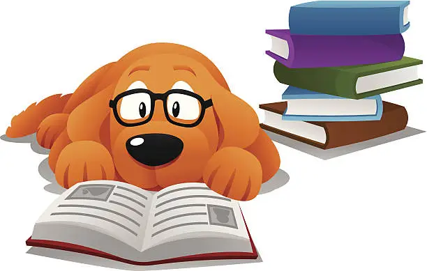 Vector illustration of Dog reading