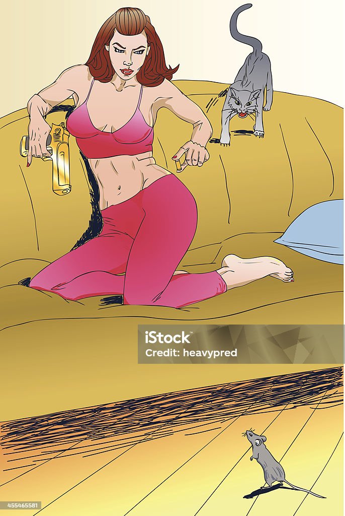 This bullet is for you Scared girl on the sofa showing a .50 cal bullet to the mouse that made her cat go berserk. An illustration i made that never got to see the daylight, so i took it and made a vector paint for you Manga Style stock vector