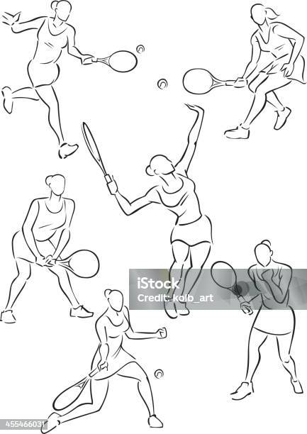 Tennis Femmes Vecteurs libres de droits et plus d'images vectorielles de Coup droit - Coup droit, Femmes, Monter à la volée