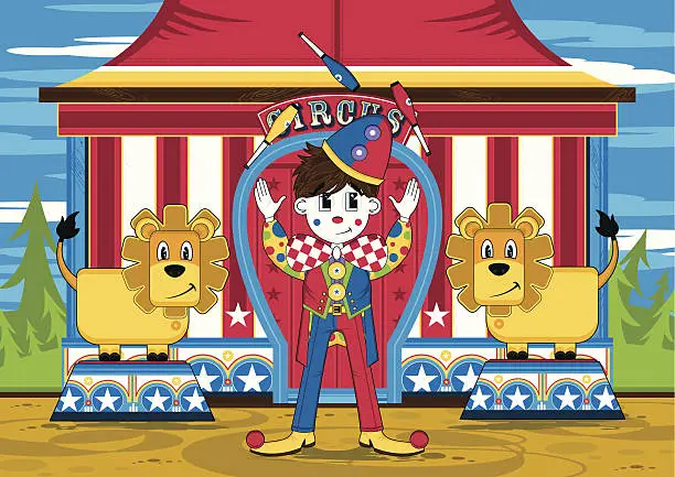 Vector illustration of Circus Clown and Lions