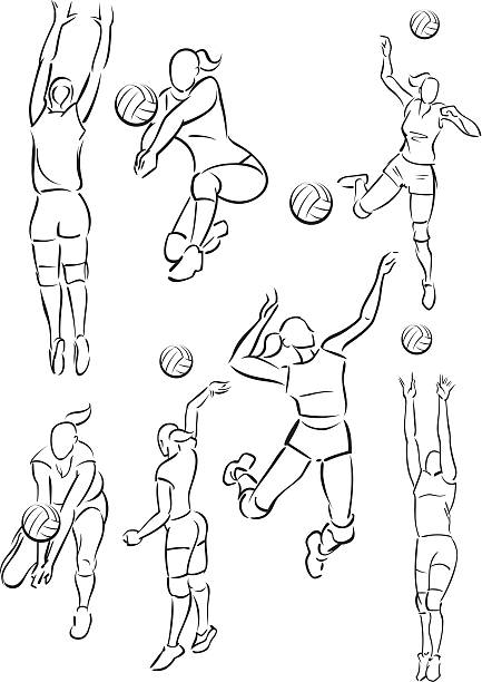 Women's volleyball vector art illustration