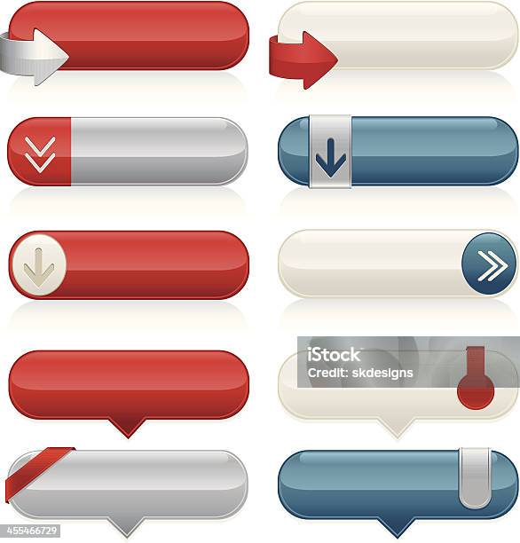 Interfaccia Icone Etichette Nastri Frecce Impostato Bianco Blu Rosso Argento - Immagini vettoriali stock e altre immagini di 4 Luglio