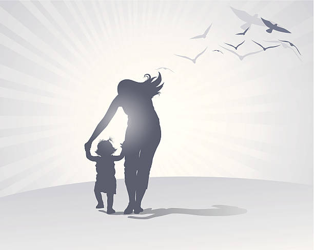 Mother Care Simple mother silhouette leading a little girl. parent guide stock illustrations