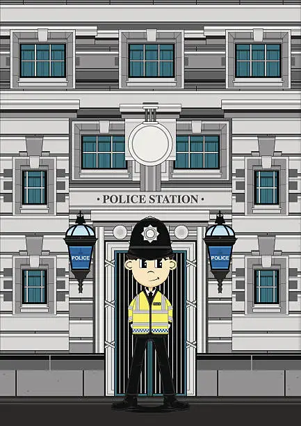 Vector illustration of Cute Policeman at Police Station