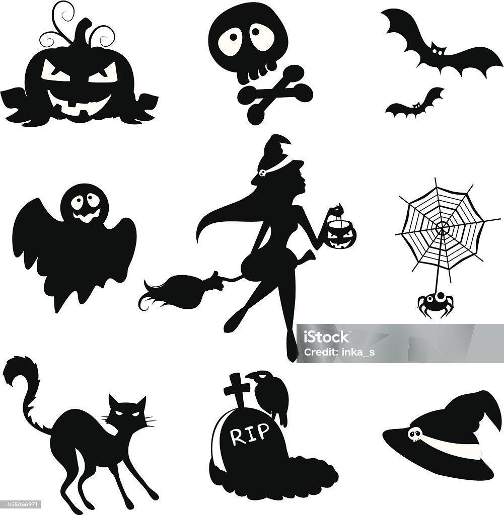 Halloween icons Set of black Halloween icons Broom stock vector