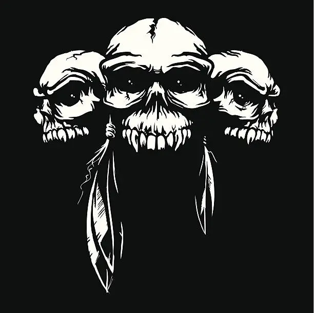 Vector illustration of Three Skulls in the dark