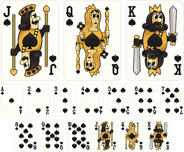 Cartoon Playing Cards - Spades Suit Cartoon Playing Cards - Spades Suit. Download includes EPS file and hi-res jpeg. sceptre stock illustrations
