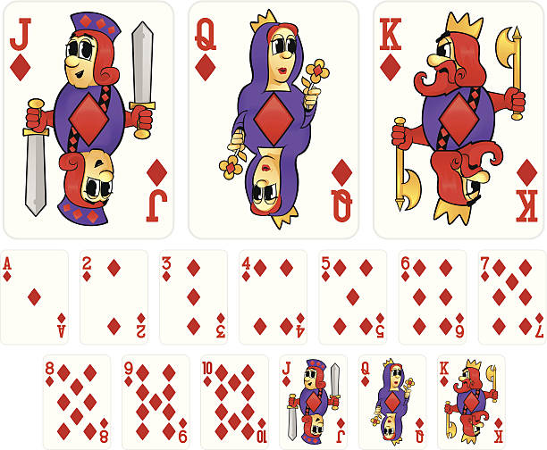 comic spielkarten-diamanten-anzug - queen of diamonds stock-grafiken, -clipart, -cartoons und -symbole