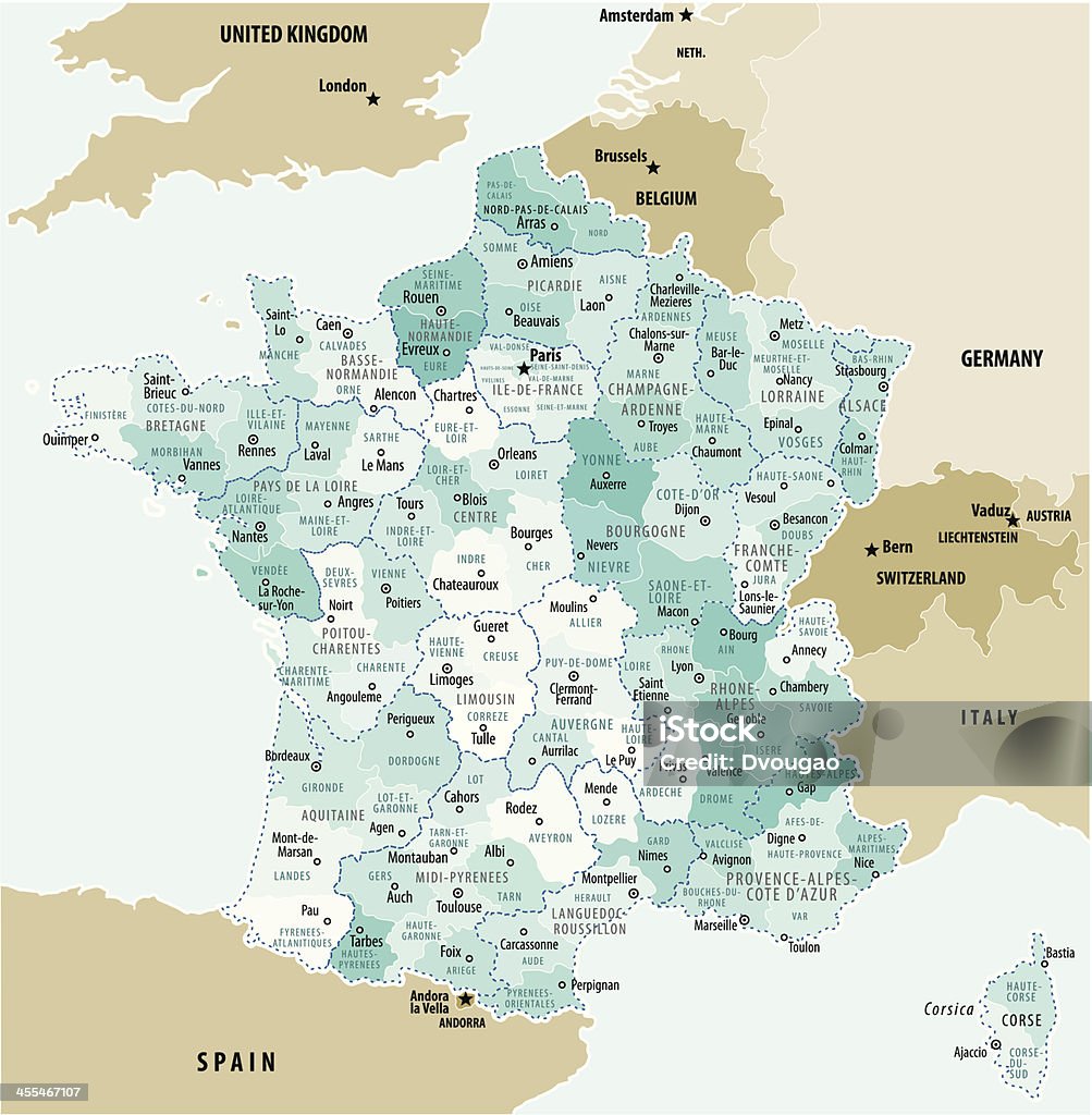 フランスのマップ - 地図のロイヤリティフリーベクトルアート