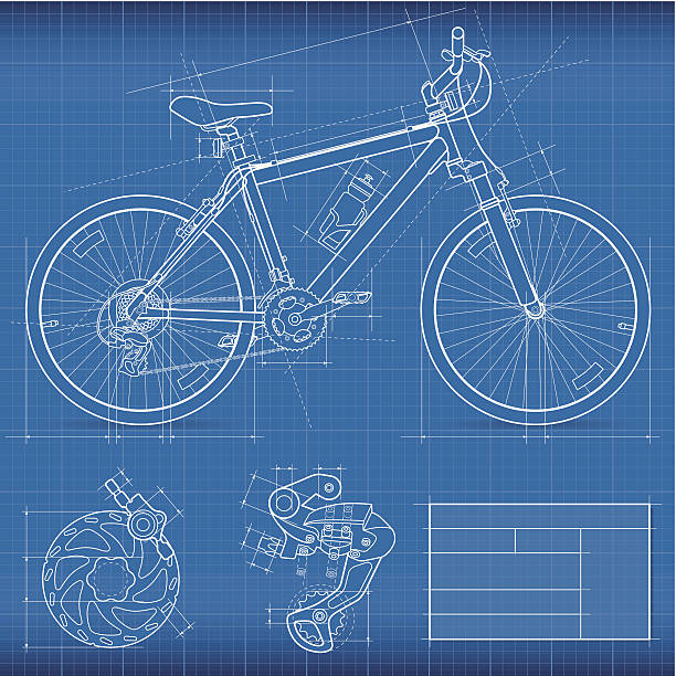 Blueprint, Mountain Bike Blueprint Mountain Bike, great detail and Silhouette. (adobe Illustrator) bicycle designs stock illustrations