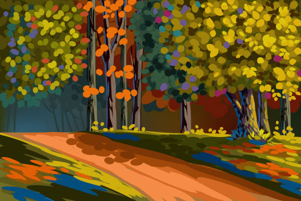 schöne herbst wald - painterly effect illustrations stock-grafiken, -clipart, -cartoons und -symbole