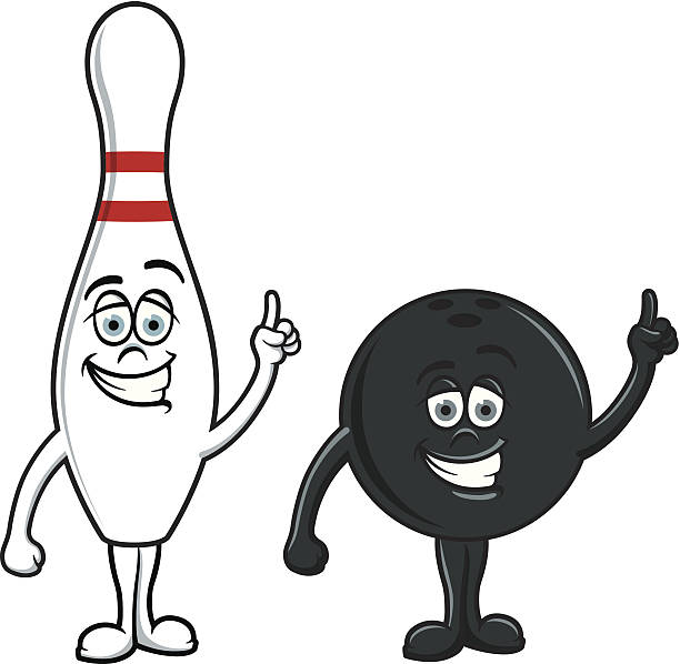 Happy Bowling Pin and Ball Vector illustrations of a happy bowling pin and bowling ball. cartoon of the bowling pin stock illustrations