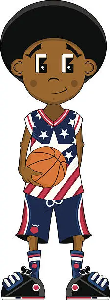 Vector illustration of Cute Afro Basketball Boy