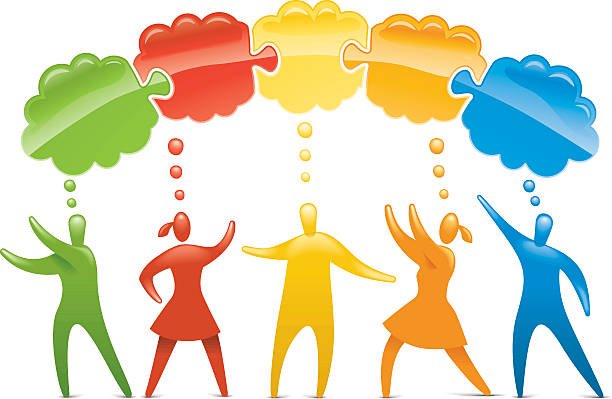 creative-team - stick figure communication connection thought bubble stock-grafiken, -clipart, -cartoons und -symbole