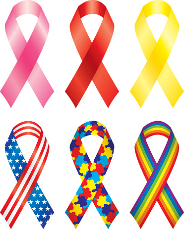 Vector illustration of six awareness ribbons.