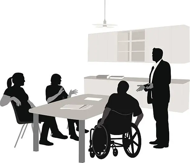 Vector illustration of Lunchroom Meeting Vector Silhouette